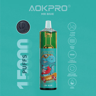 Líquido recargable disponible del botón de la circulación de aire del vape de 15000 soplos visible